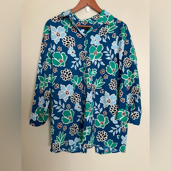 Banana Republic Large Floral Tropical 3/4 sleeve Split back flowy top blouse - Picture 1 of 9